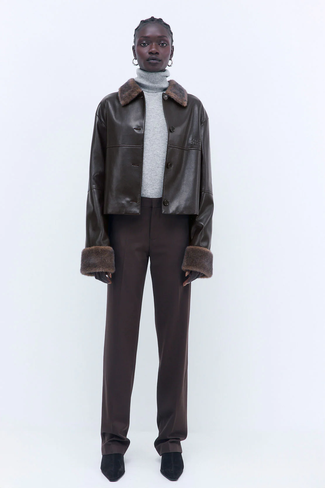 Vegan Leather Faux Fur Jacket - Image 2