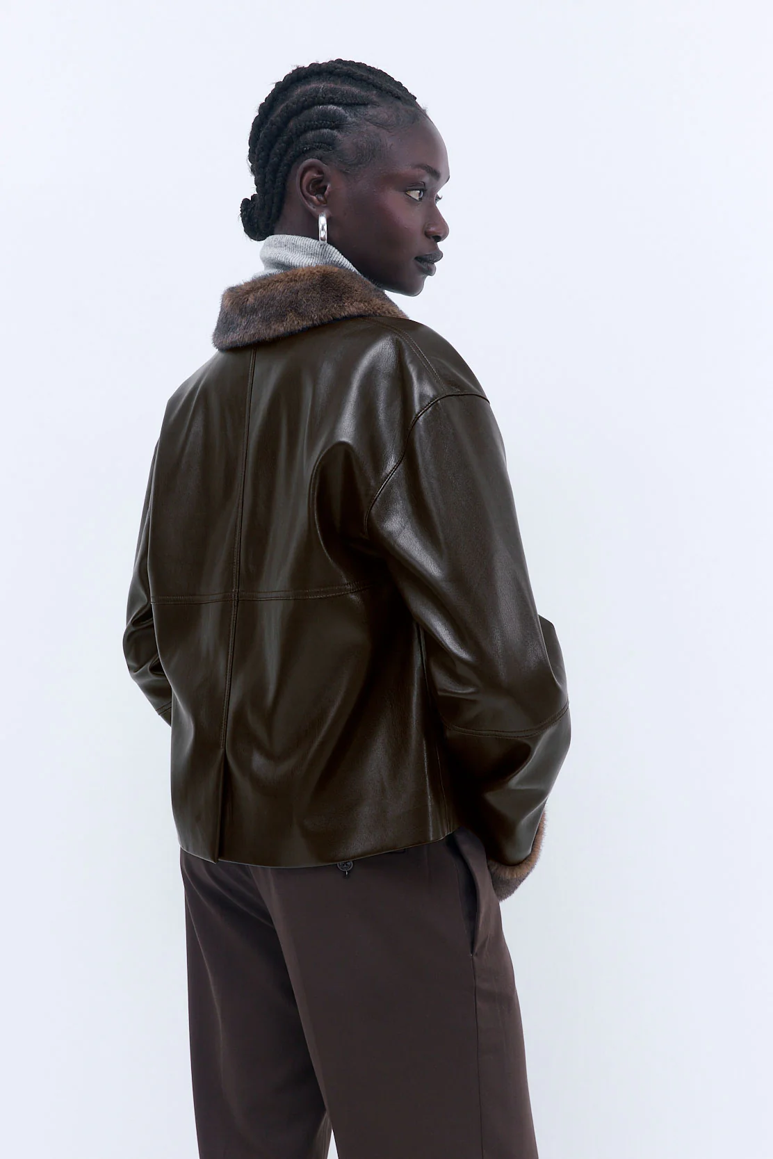 Vegan Leather Faux Fur Jacket - Image 7
