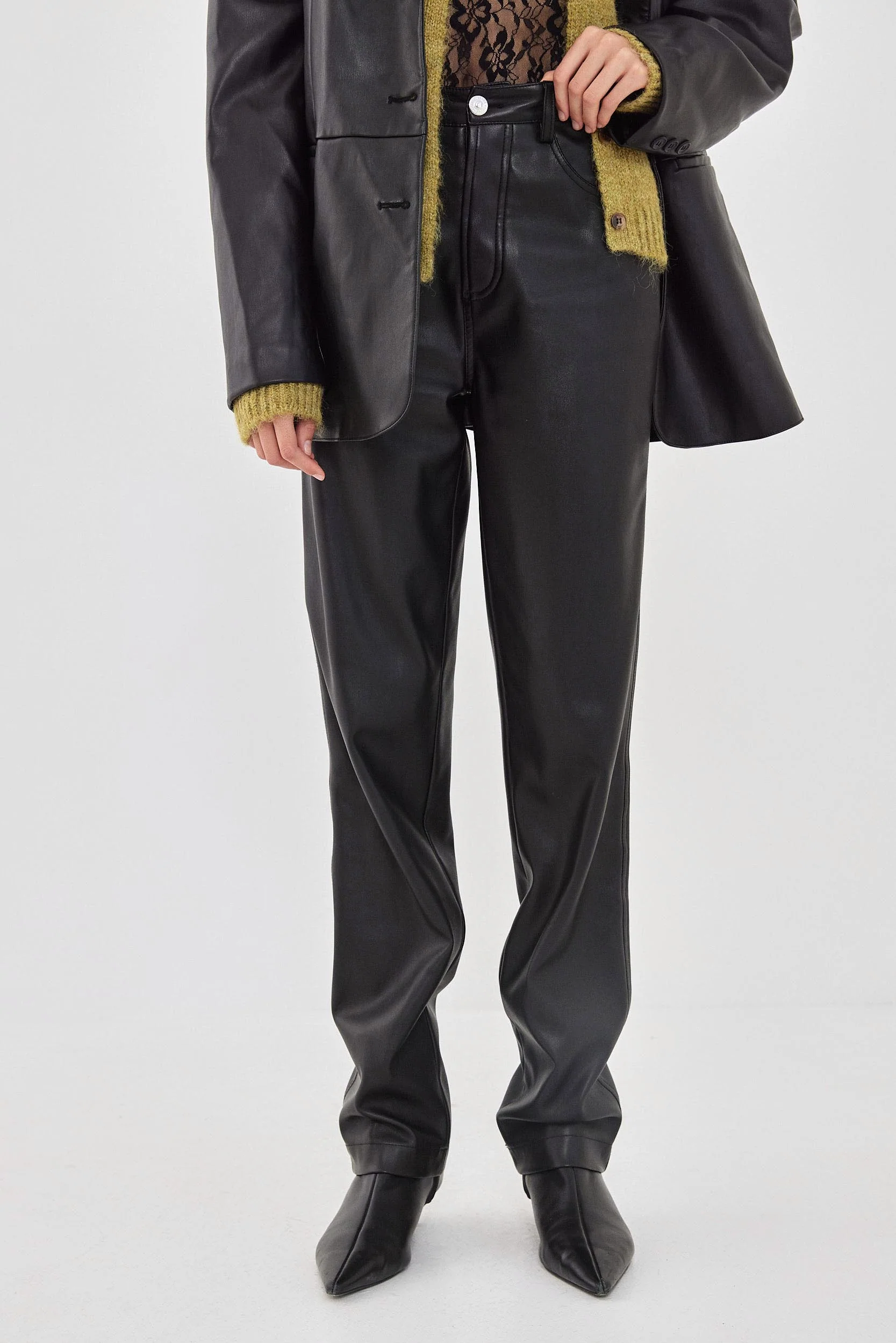 Vegan Leather Straight Pants - Image 2