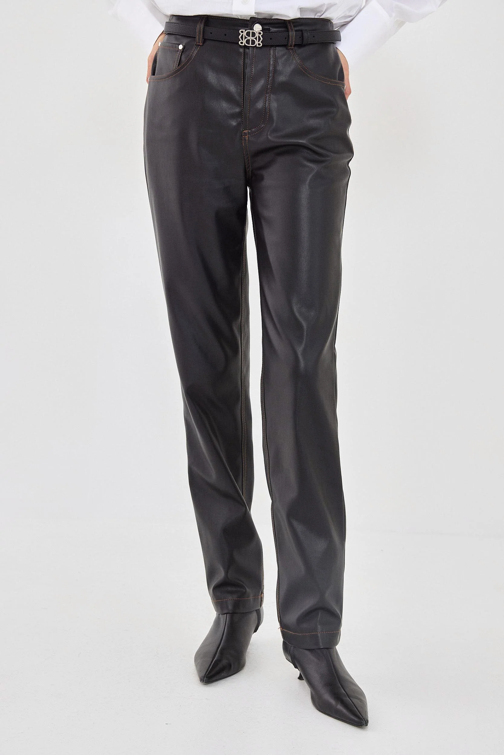 Vegan Leather Straight Pants - Image 2