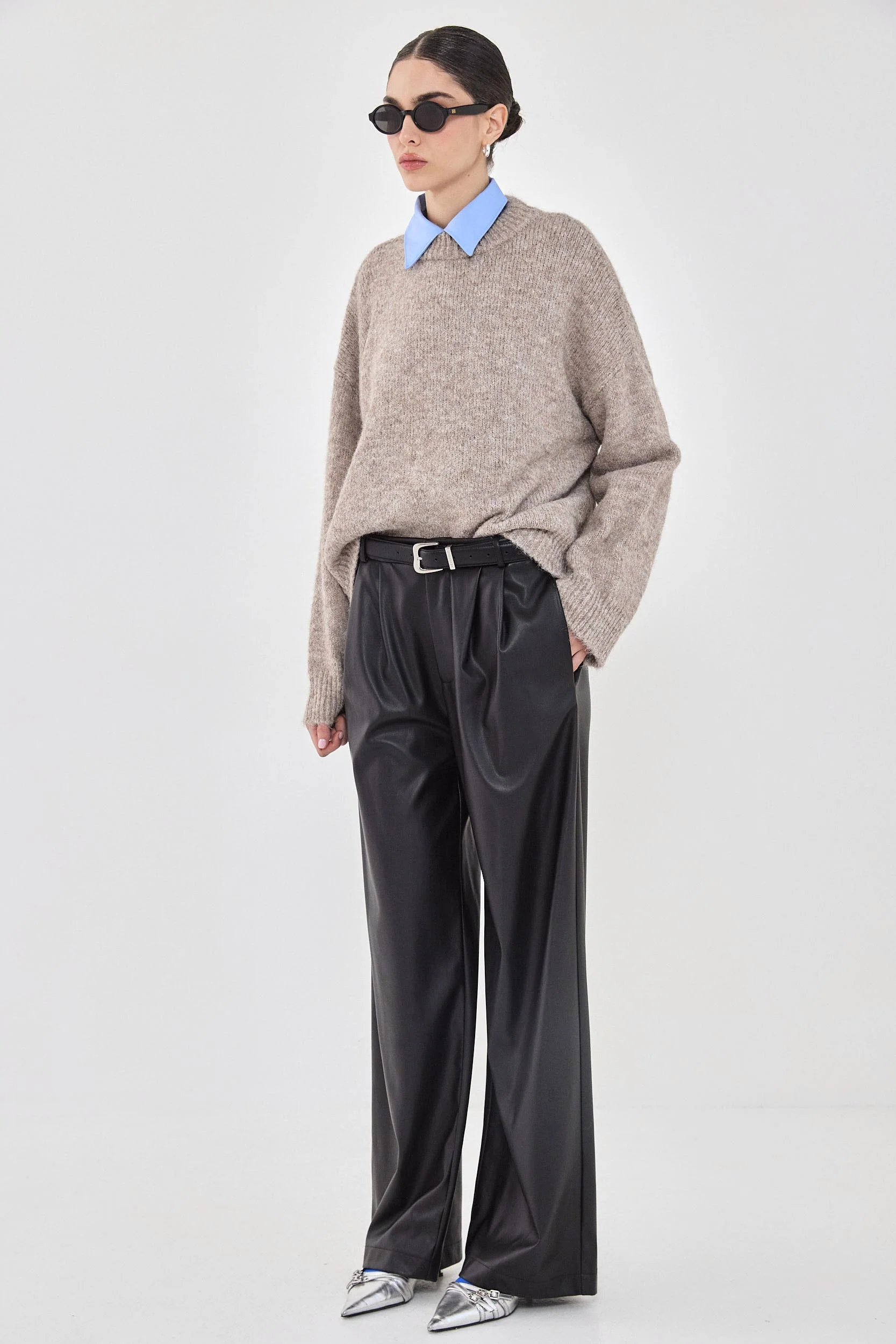 Vegan Leather Wide Pants - Image 4
